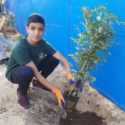 Young Isaeli boy planting a tree