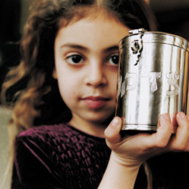 Little girl with a tzedakah box