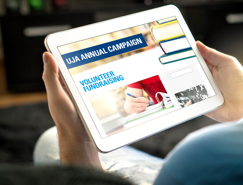 A tablet with the UJA Campaign