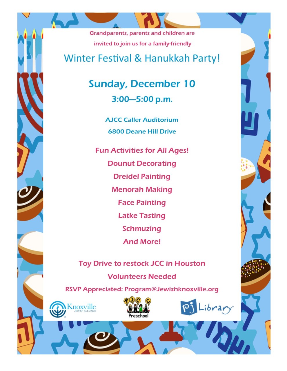 3 00 5 00 Pm Winter Festival And Hanukkah Party Ajcc Caller Auditorium The Knoxville Jewish Alliance