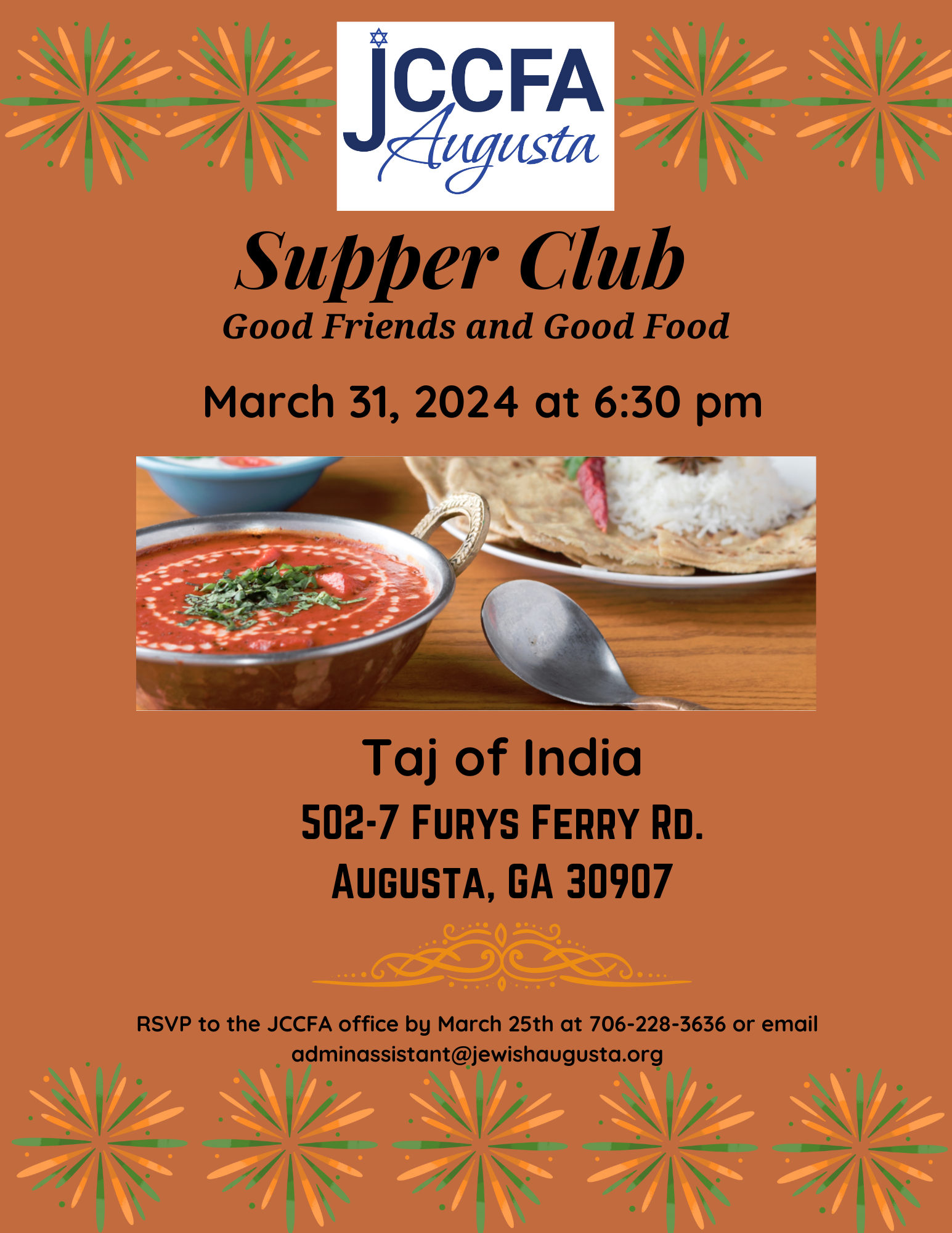 Supper club at taj of india jewish community center and federation of