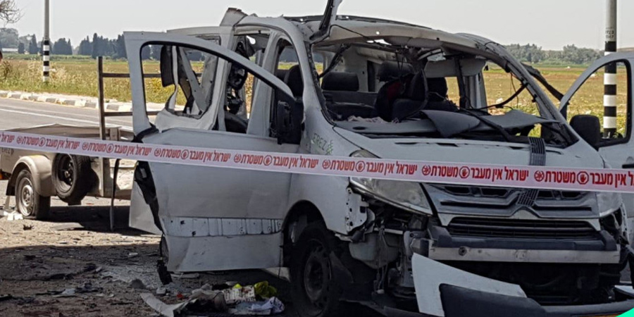 A vehicle that sustained a direct hit from a rocket near Yad Mordechai in southern Israel. (photo credit: POLICE SPOKESPERSON'S UNIT)