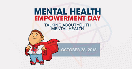 a banner with a superhero that says Mental Health Empowerment Day
