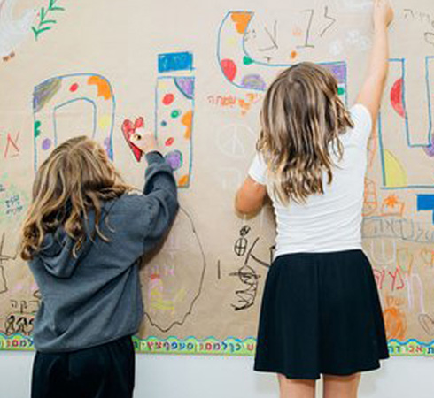 Childrem drawing on a wall