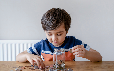 A child counting Coins