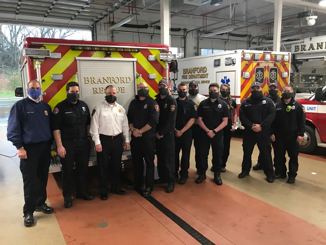 Branford firefighters wearing Mask Creator masks